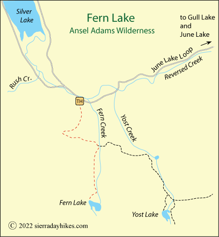 Fern Lake Trail map, June Lake Loop, CA