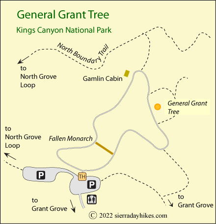 General Grant Tree trail map, Kings Canyon National Park, California