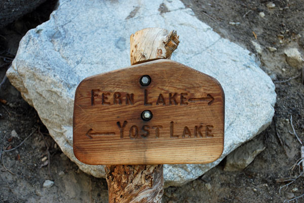 Fern Lake and Yost Lake sign, Ansel Adams Wilderness, California